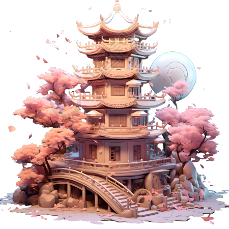 梦幻可爱粉灰色月球广寒宫场景插画