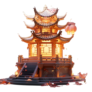 中式建筑的满月夜景素材