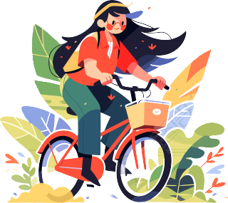 骑自行车的女孩创意设计的图形插画