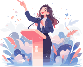 激情演讲的女生2D平面插画