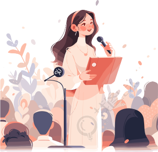 拿话筒讲话的女生插画
