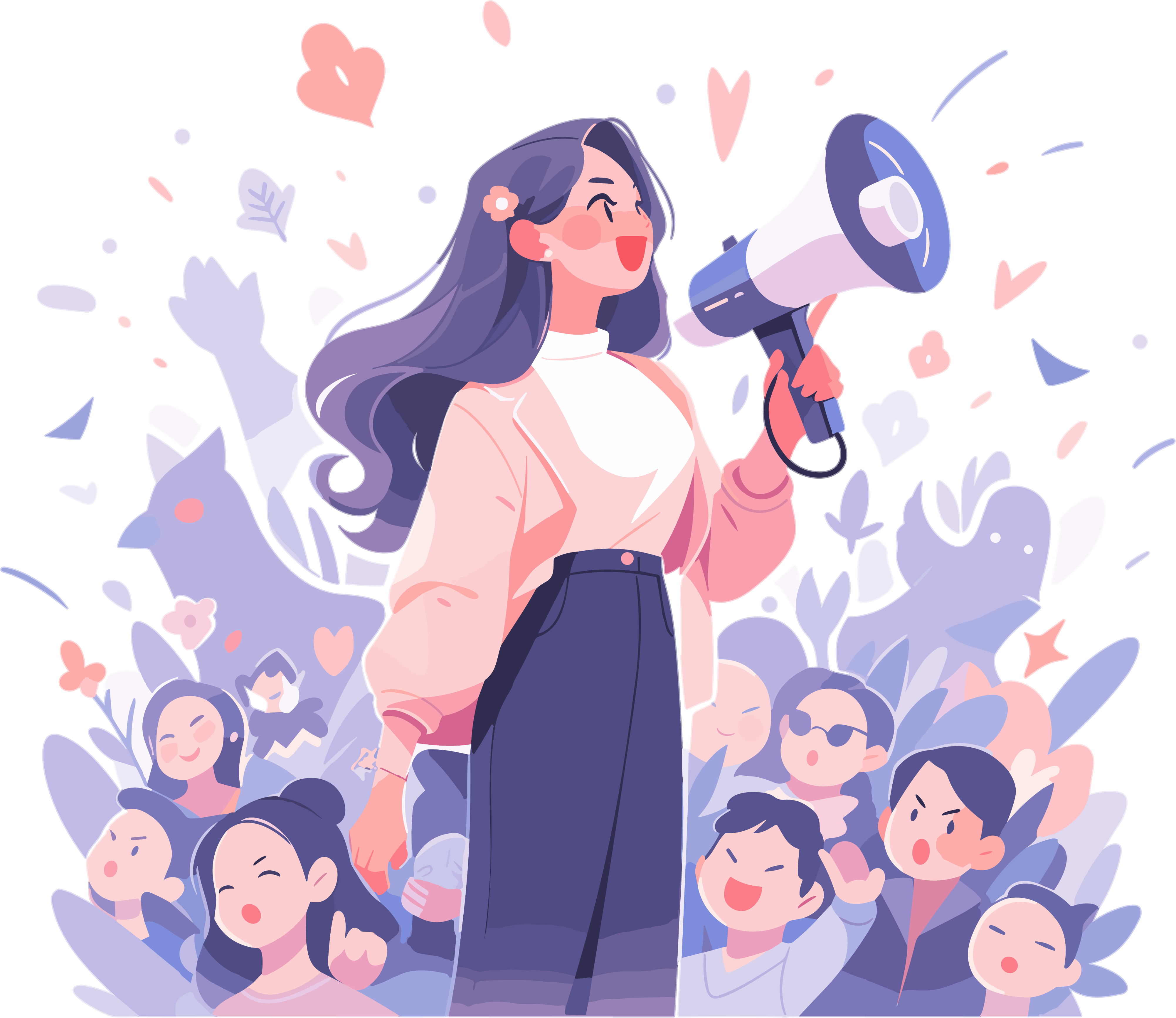 手拿大喇叭的演讲女孩平面艺术素材