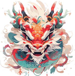 呲牙的红色中国风3D龙设计插画