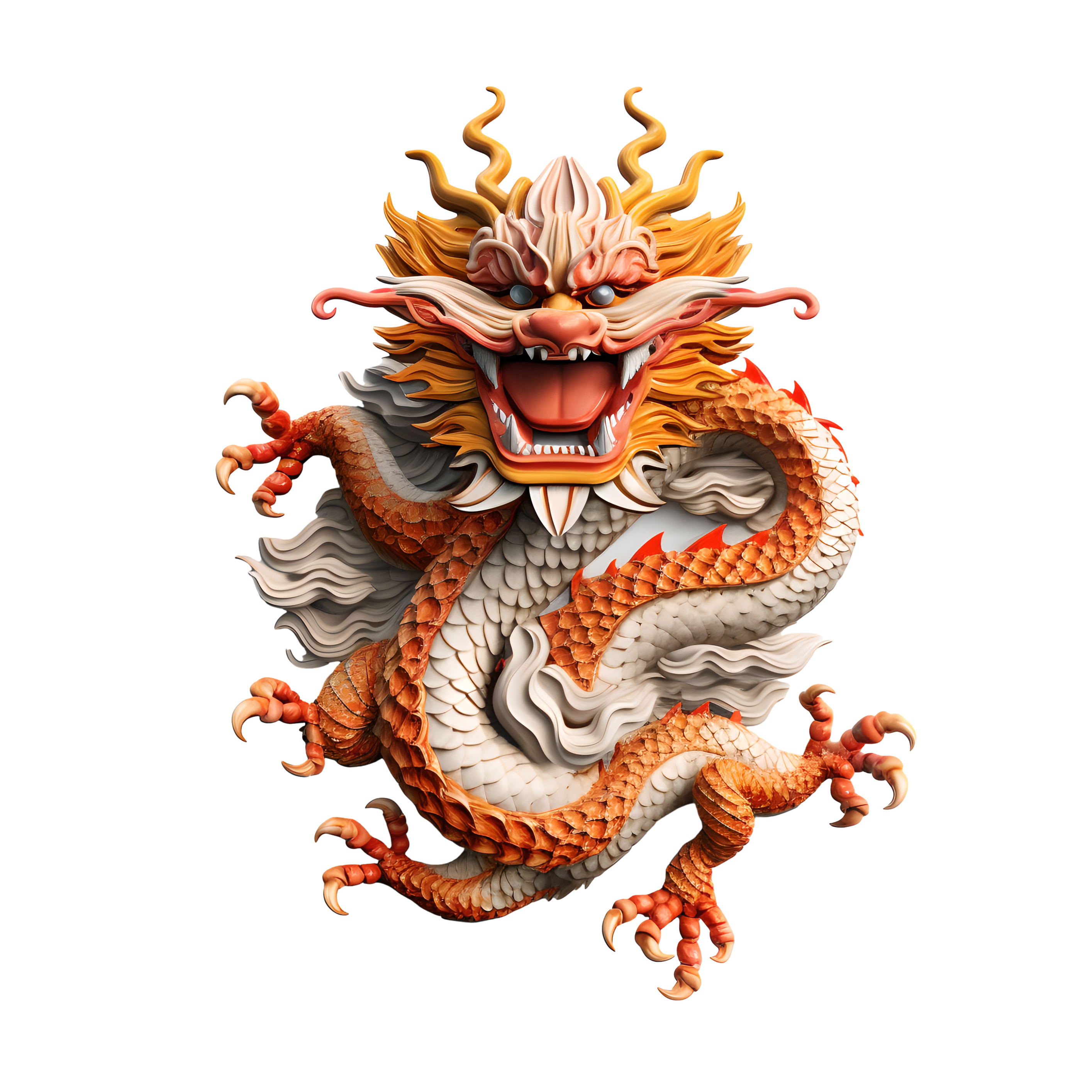白底3D卡通中国龙透明背景素材