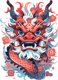 红蓝色中式龙透明背景插画