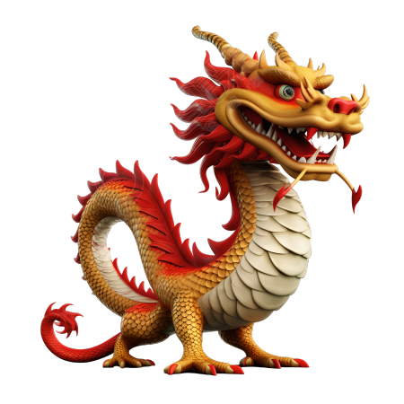 高清透明背景的3D卡通中国龙插画