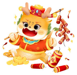 龙年手拿鞭炮玩耍的中国龙透明背景素材