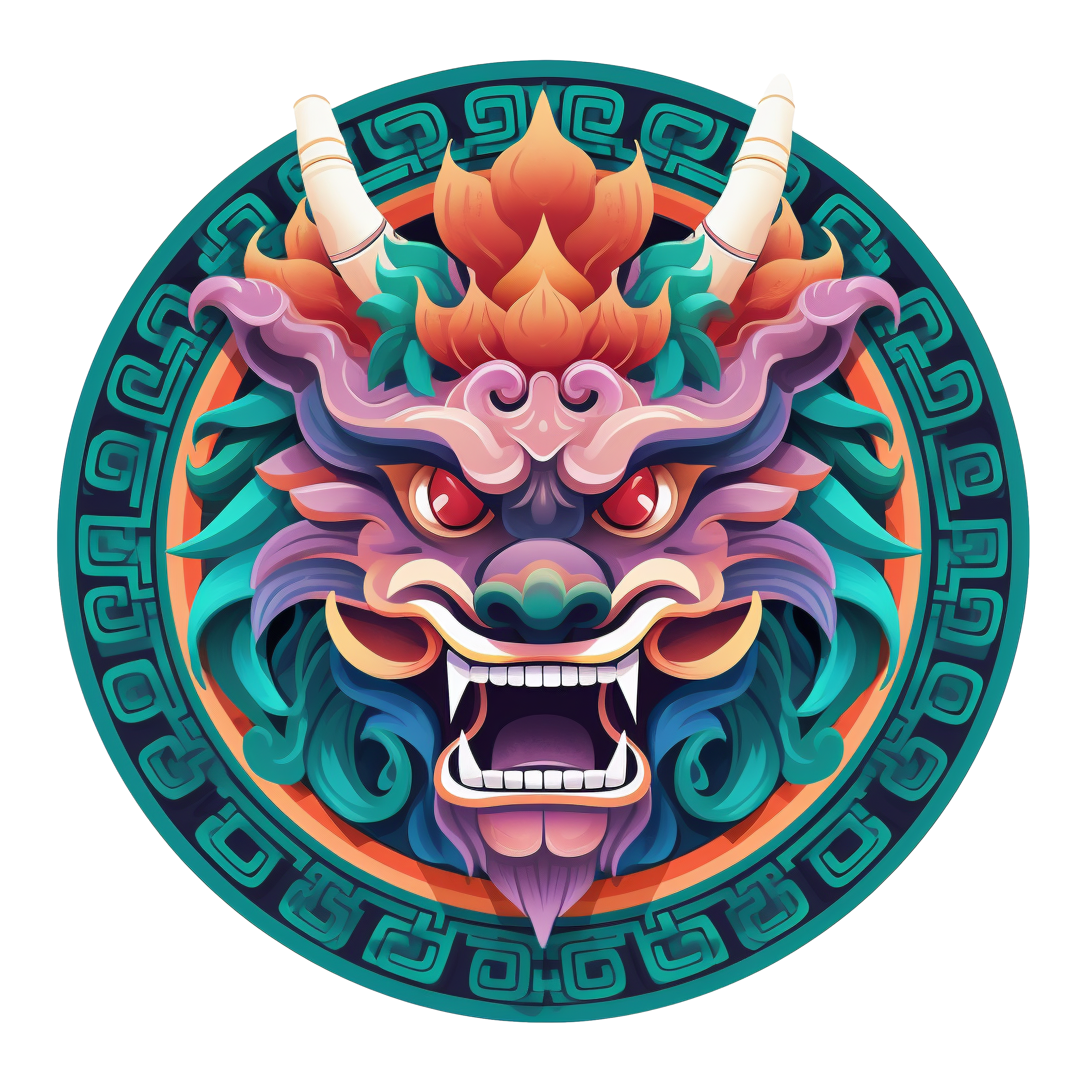 龙形徽章国潮风透明背景插画