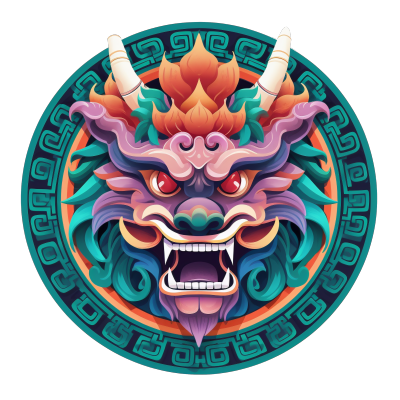 龙形徽章国潮风透明背景插画