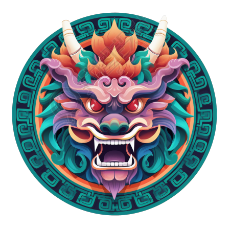 龙形徽章国潮风透明背景插画