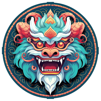 暗青色和深天蓝色中国龙头透明PNG素材