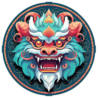 暗青色和深天蓝色中国龙头透明PNG素材