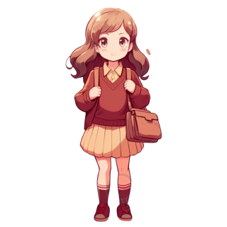 动漫卡通女孩手拿手提包PNG素材