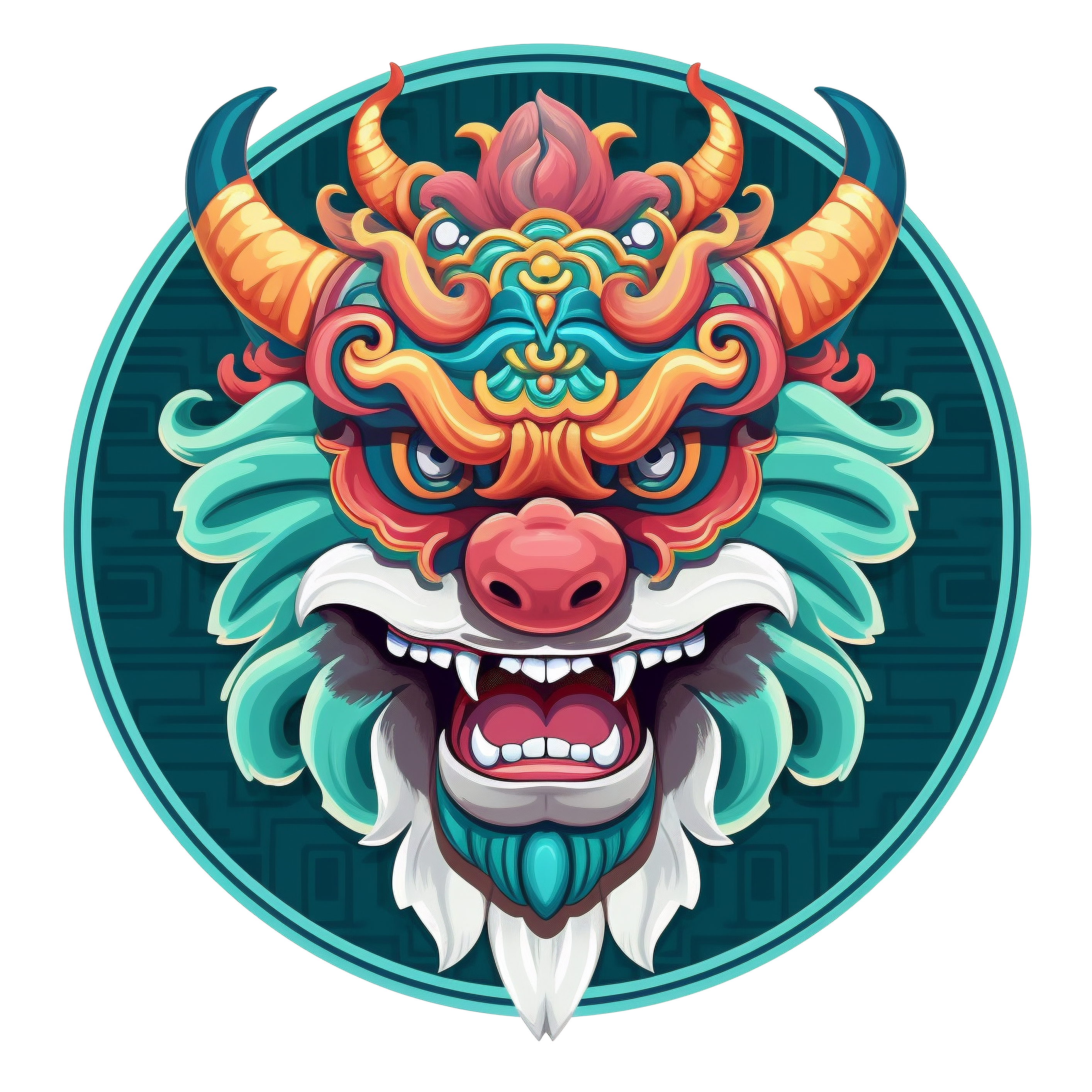中国龙头PNG素材圆形插图