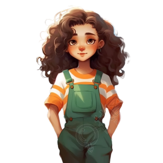 女孩绿色工装裙插画素材
