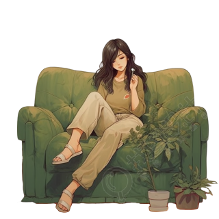 沙发旁的女孩创意设计元素