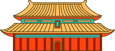 手绘中国古建筑卡通风插画