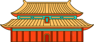 手绘中国古建筑卡通风插画