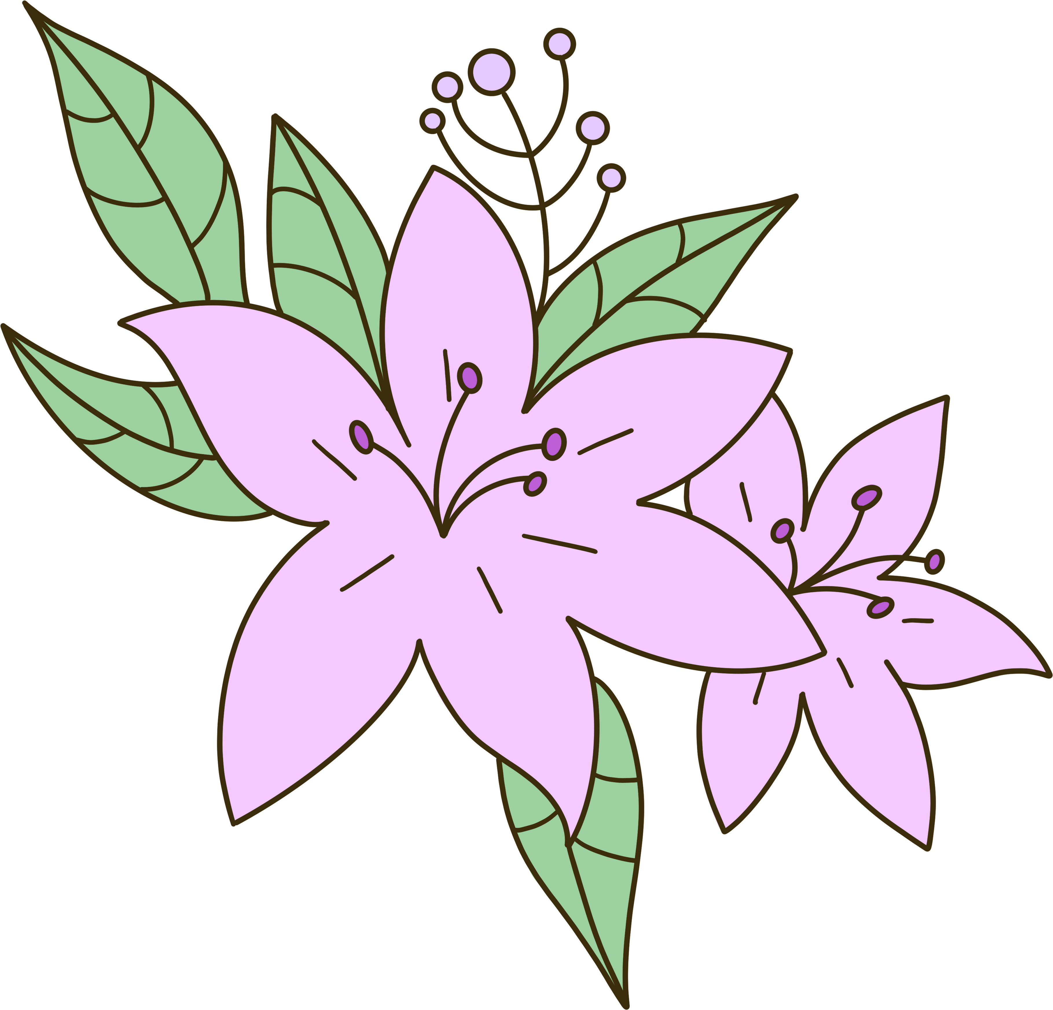 粗线条手绘紫色花透明背景素材