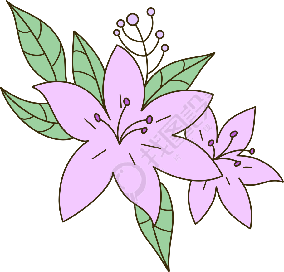 粗线条手绘紫色花透明背景素材