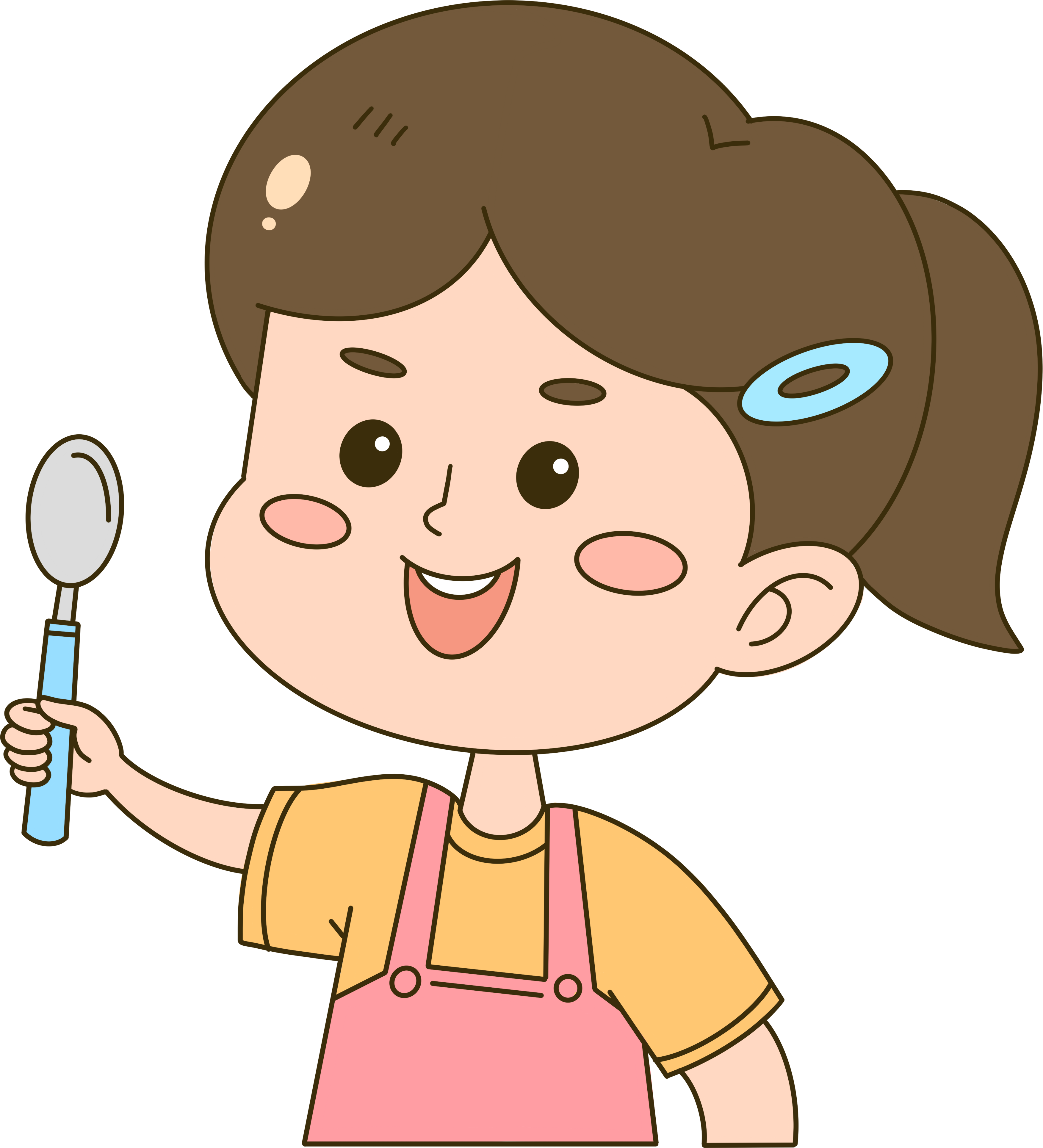 手拿勺子准备吃饭的小女孩商用素材