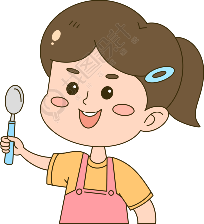 手拿勺子准备吃饭的小女孩商用素材