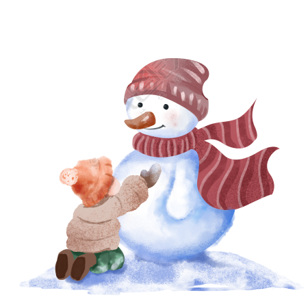 小雪时节堆雪人的小男孩PNG插画