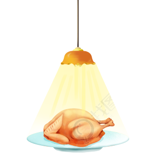 手绘感恩节灯光下的美味烤火鸡插画