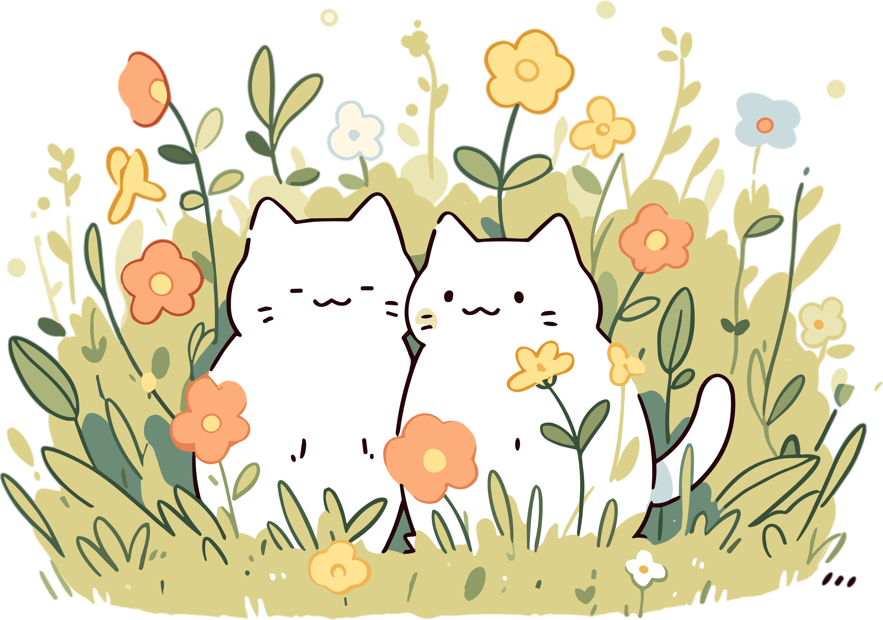 可商用绿草丛中的猫咪创意插画设计元素