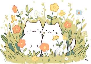 可商用绿草丛中的猫咪创意插画设计元素
