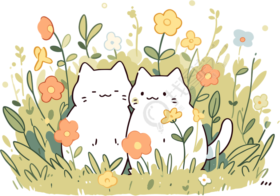 可商用绿草丛中的猫咪创意插画设计元素
