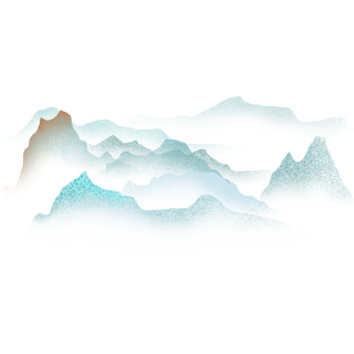 透明背景浅绿色水墨远山插画
