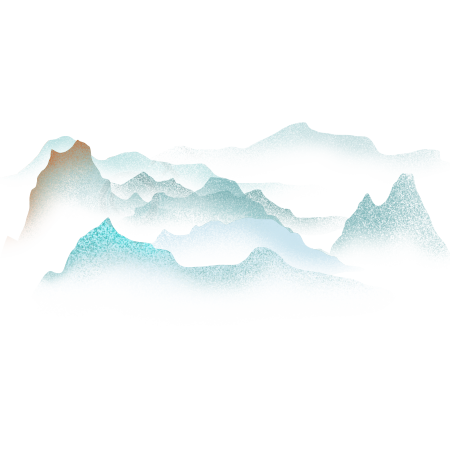 透明背景浅绿色水墨远山插画