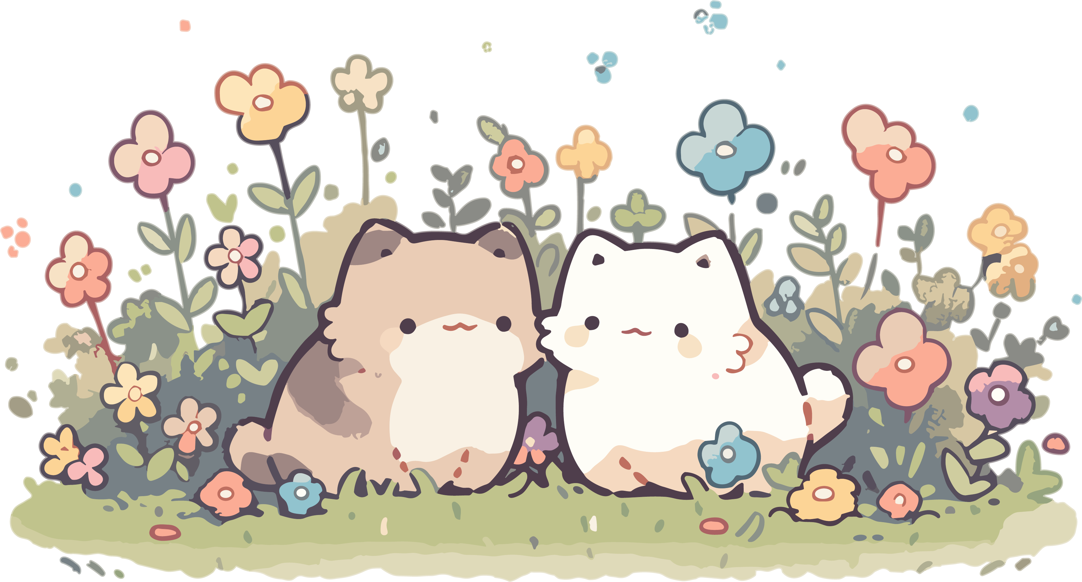 彩色花园中的猫咪创意设计素材
