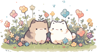 彩色花园中的猫咪创意设计素材