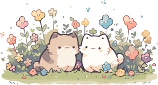 彩色花园中的猫咪创意设计素材