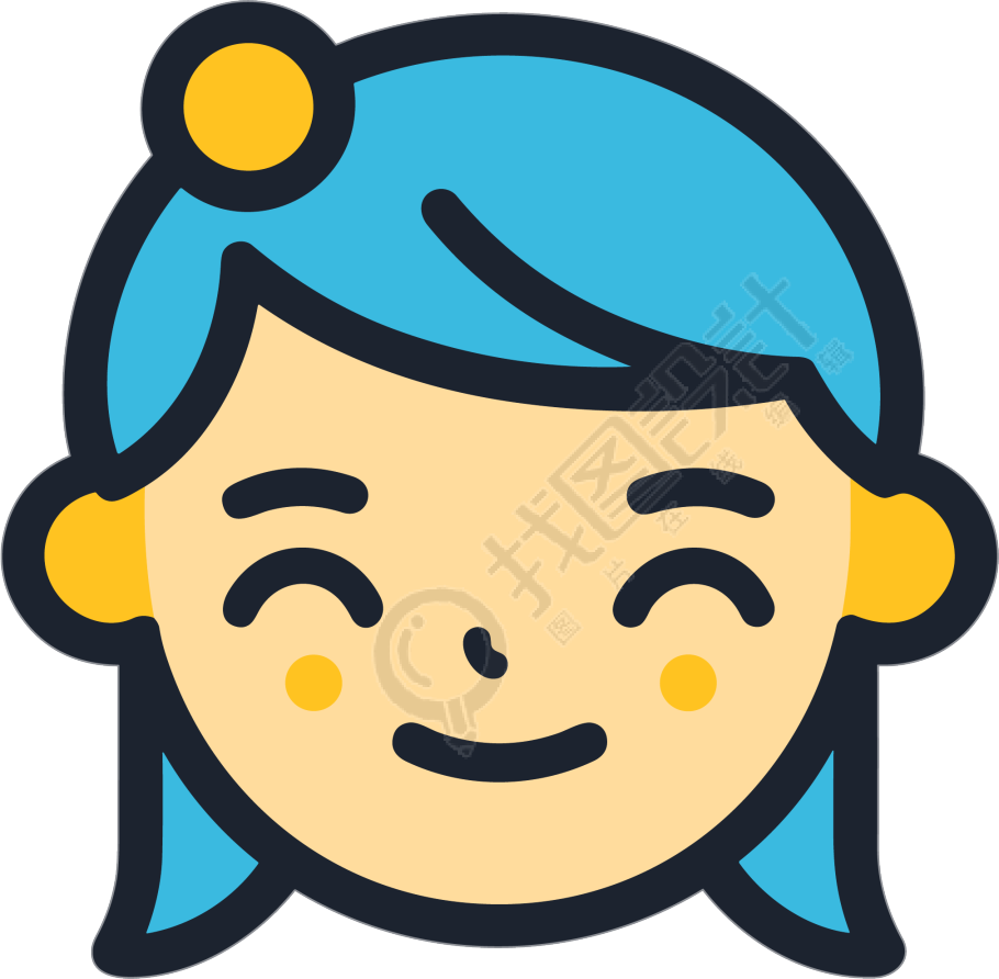 简约蓝黄色可爱女孩现代线性图标插画