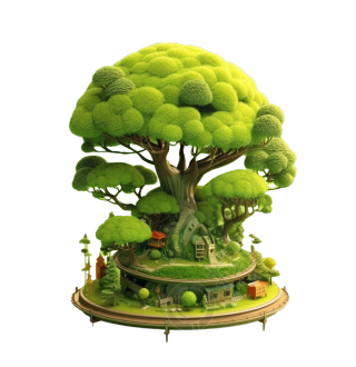 绿树和绿草未来科技风格插画设计