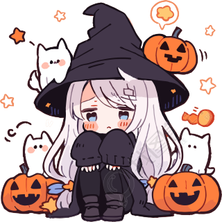 委屈的小女巫万圣节卡通贴纸素材