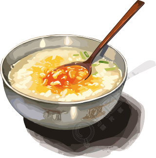 不锈钢碗里的大米粥插画素材
