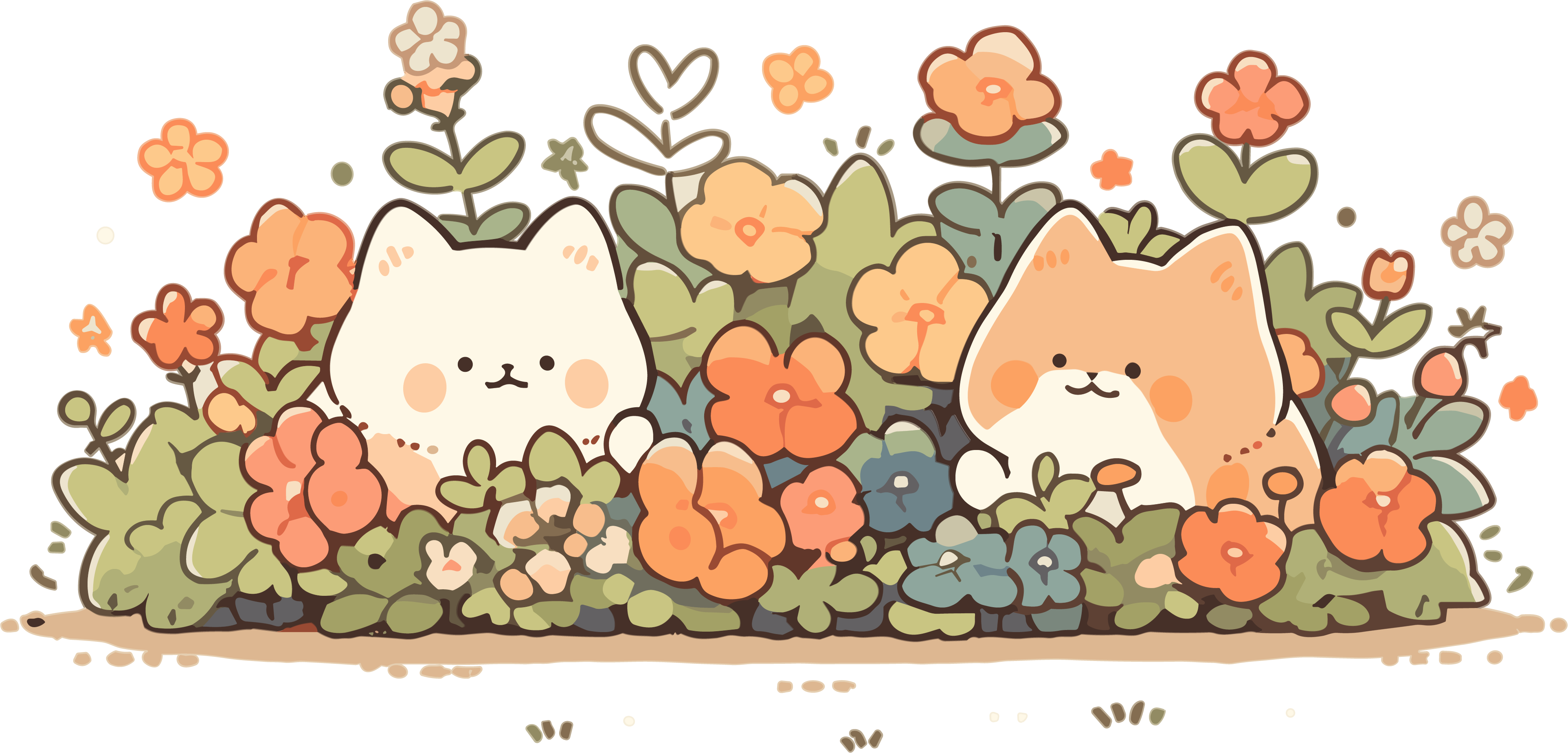 花丛猫猫贴纸精美可商用插画