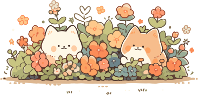 花丛猫猫贴纸精美可商用插画
