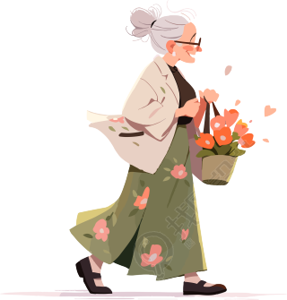 优雅老太太迷人插画设计元素