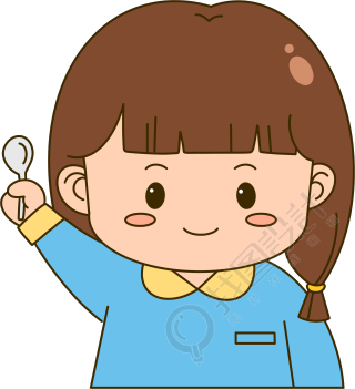 手拿小勺吃饭的小女孩透明背景素材