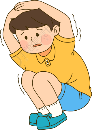 灾害中抱头的男孩瑟瑟发抖手绘插画