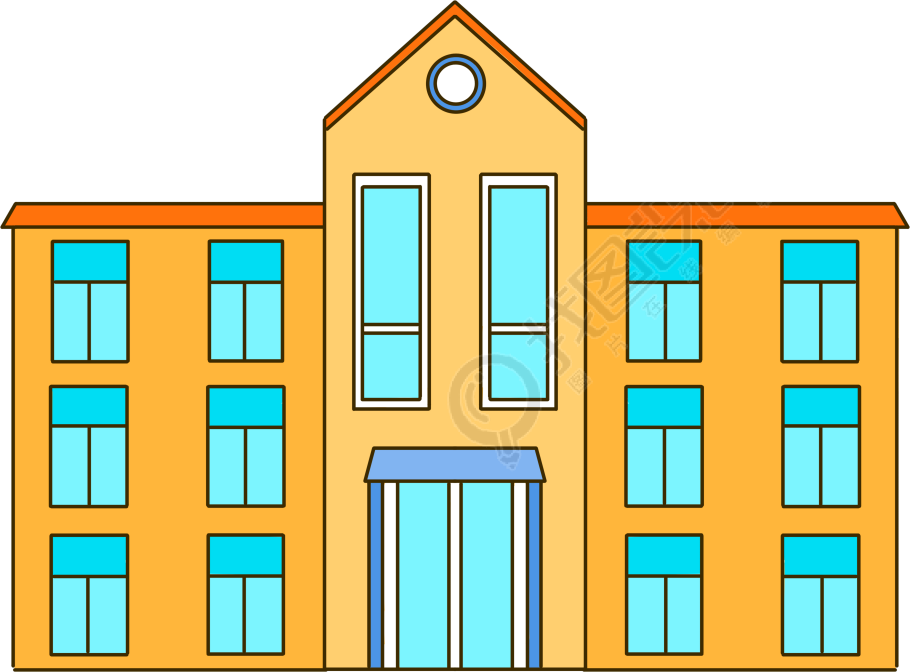粗线条手绘学校教学楼插画