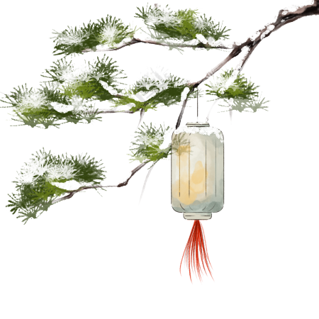 二十四节气大雪绿色松枝国风灯笼PNG素材
