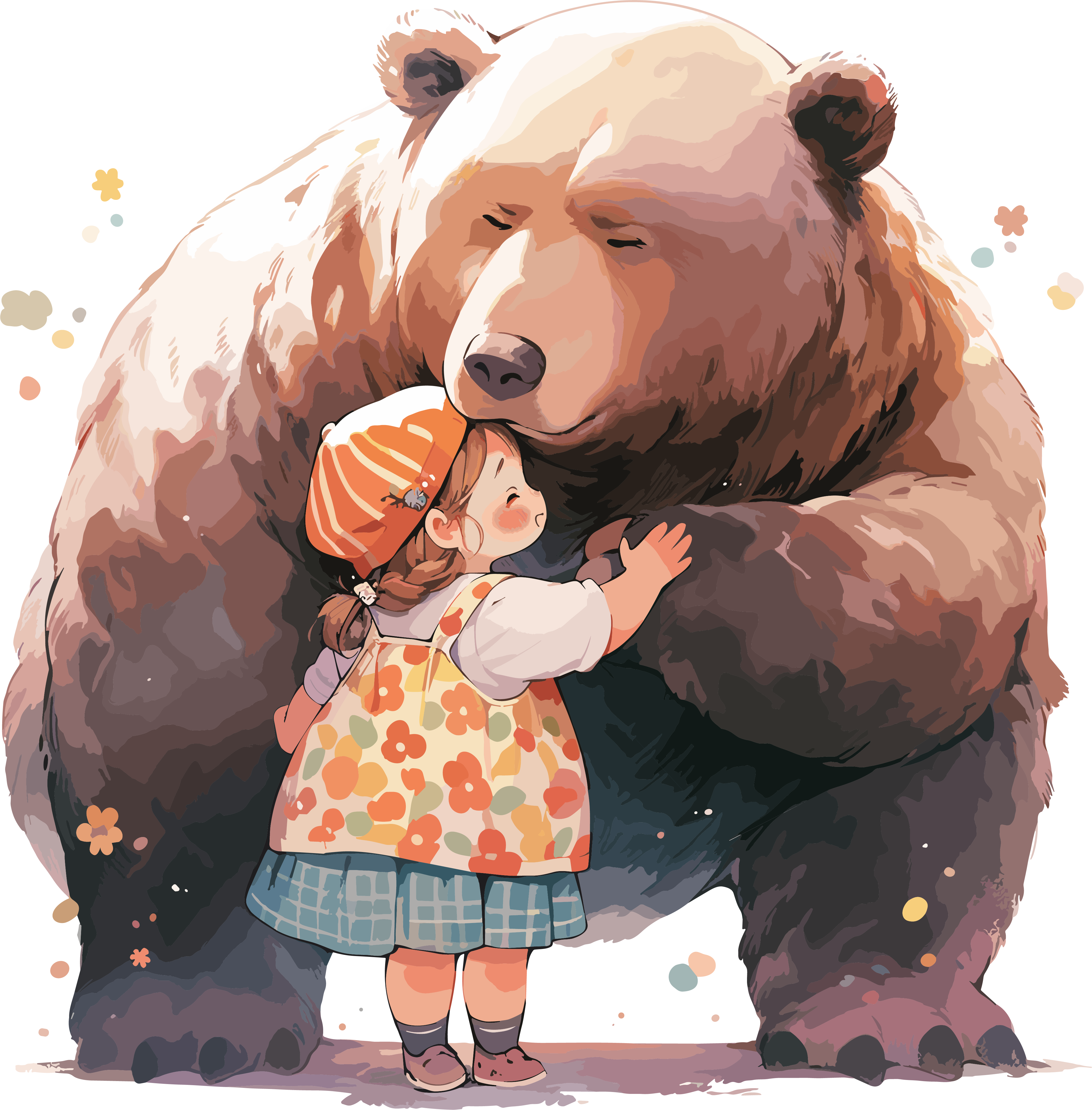 可爱简笔画棕熊和女孩创意设计素材