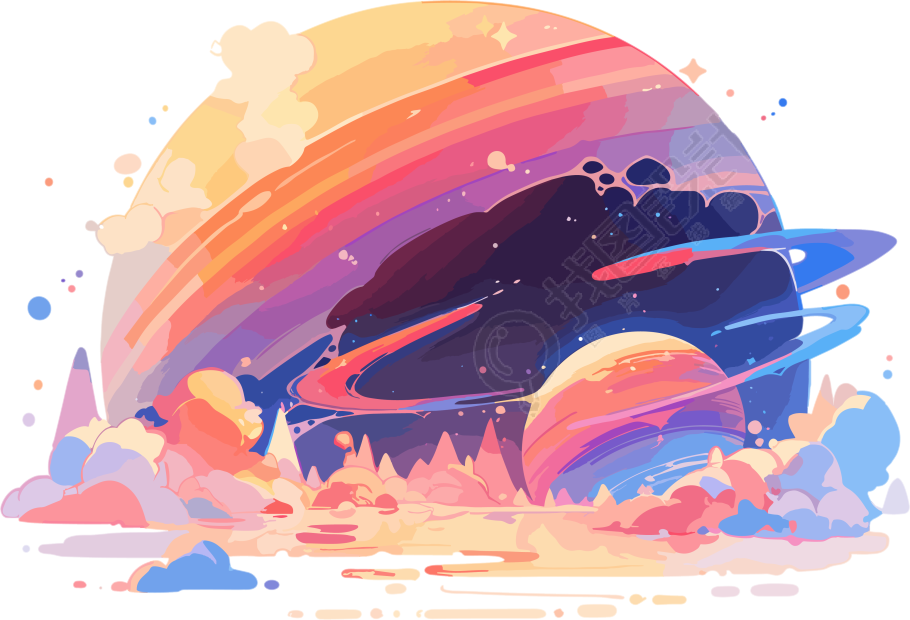 明亮白底扁平设计的星球插画素材