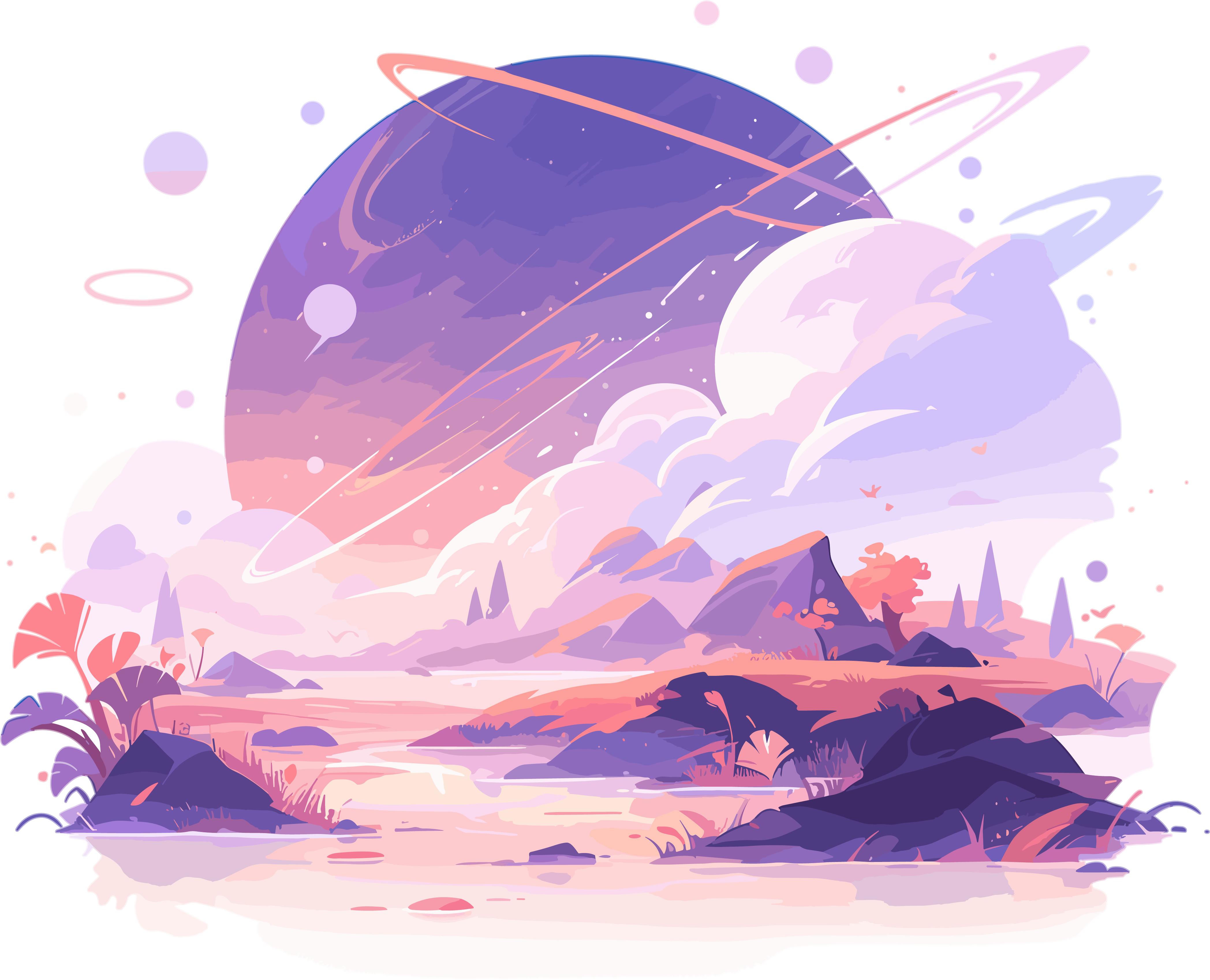 明亮白底的商业插画外星球素材
